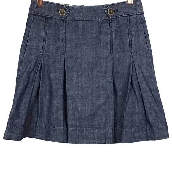 J CREW Retro Chambray Wendy A Line Dark Blue Chambray Denim Circle Skirt sz 0 - Picture 5 of 11